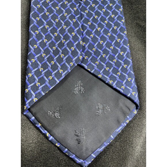 Brooks Brothers Makers Tie Silk Geometric Blue Chainlink Yellow L:58” W:3.5” - Picture 6 of 8